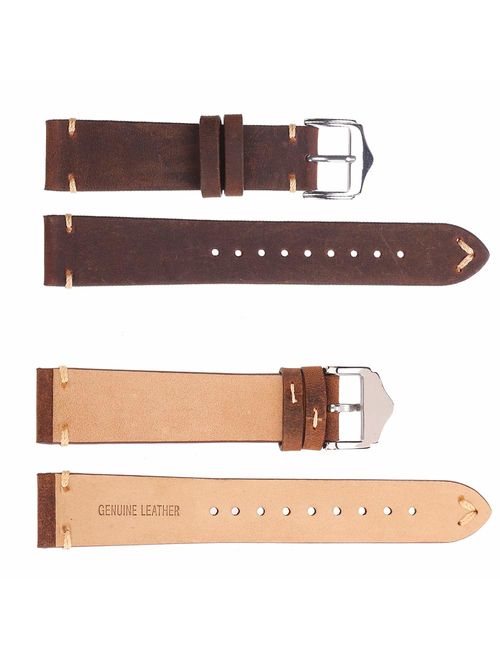EACHE Genuine Leather Watch Bands Crazy Horse/Oil Wax/Suede/Vegetable-Tanned Leather Watch Straps Replacement Watchbands 18mm 19mm 20mm 22mm
