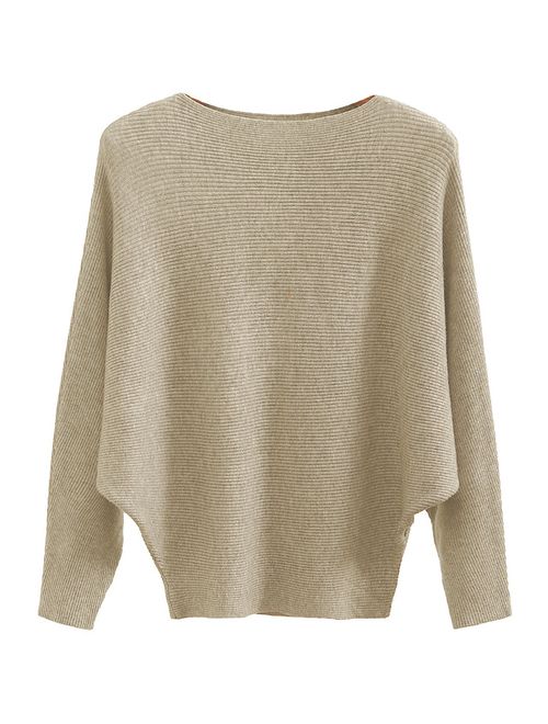 GABERLY Boat Neck Batwing Sleeves Dolman Knitted Sweaters and Pullovers Tops for Women