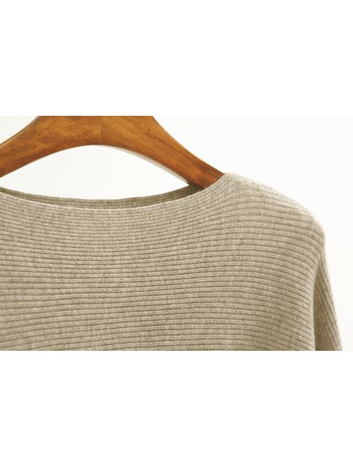 GABERLY Boat Neck Batwing Sleeves Dolman Knitted Sweaters and Pullovers Tops for Women