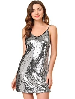Women's Glitter Sparkle Adjustable Strap Mini Party Sequin Dress