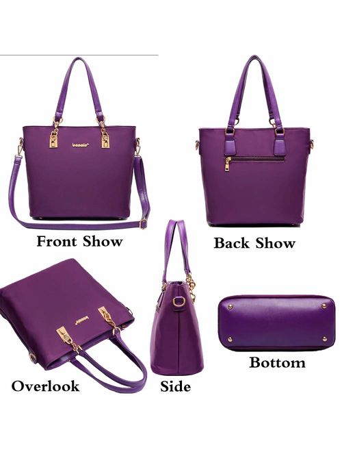 FiveloveTwo Women 6Pcs Handbag Set Nylon Top Handle Bag Totes Satchels Crossbody Shoulder Bags and Purse Clutch