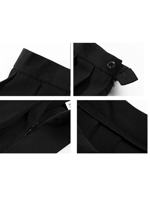 Women`s Flared Vintage Pleated High Waist Pleated Skirts(XL,Black)