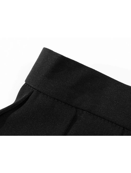 Women`s Flared Vintage Pleated High Waist Pleated Skirts(XL,Black)
