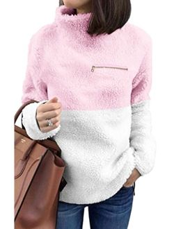onlypuff Sherpa Pullover Sweaters for Women Winter Warm Tunic Tops Sweatshirts