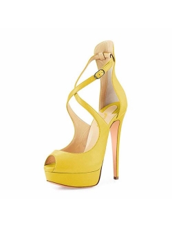 Women Gorgeous Peep Toe Platform Pumps Cross Strap High Heels Sandals Party Shoes Size 4-15 US
