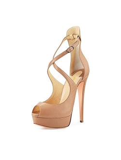 Women Gorgeous Peep Toe Platform Pumps Cross Strap High Heels Sandals Party Shoes Size 4-15 US