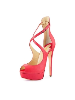 Women Gorgeous Peep Toe Platform Pumps Cross Strap High Heels Sandals Party Shoes Size 4-15 US