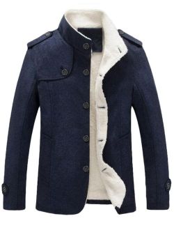 Lavnis Men's Cotton Blend Jacket Casual Stand Collar Single Breasted Trench Overcoat