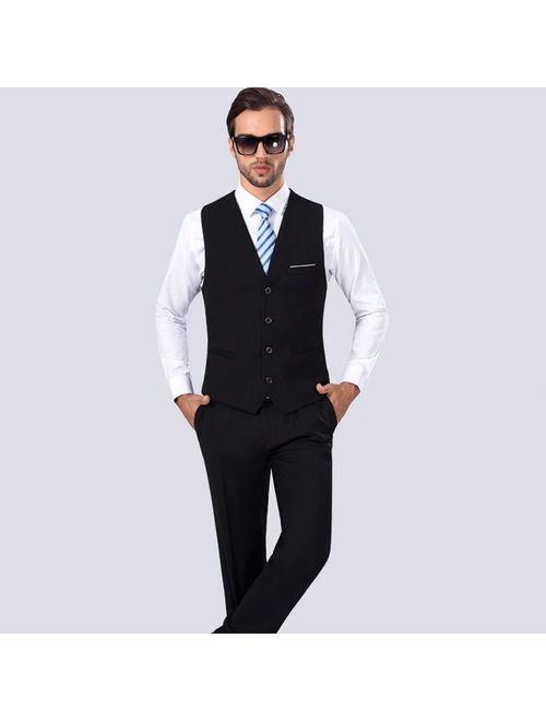 MY'S Men's 3 Piece Slim Fit Suit, One Button Jacket Blazer Vest Pants Set and Tie