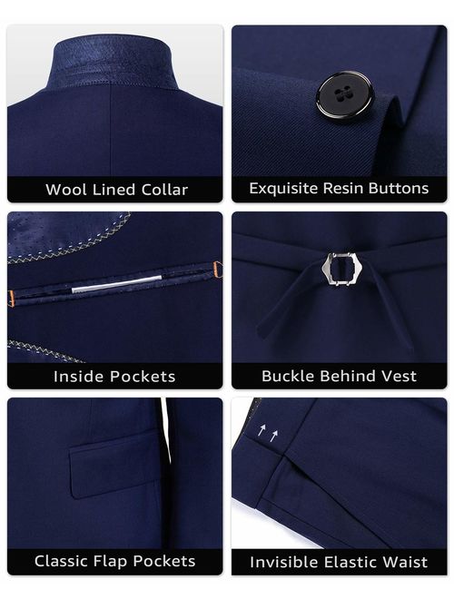 MY'S Men's 3 Piece Slim Fit Suit, One Button Jacket Blazer Vest Pants Set and Tie