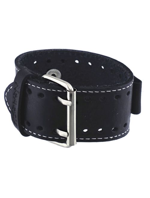 Nemesis Black Wide Leather Cuff Wrist Watch Band