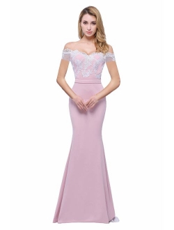 Honey Qiao Off The Shoulder Mermaid Bridesmaid Dresses Long Lace Prom Party Gowns
