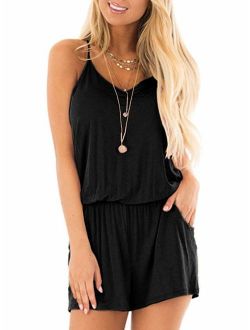 MISFAY Womens Summer Loose V Neck Spaghetti Strap Short Jumpsuit Rompers