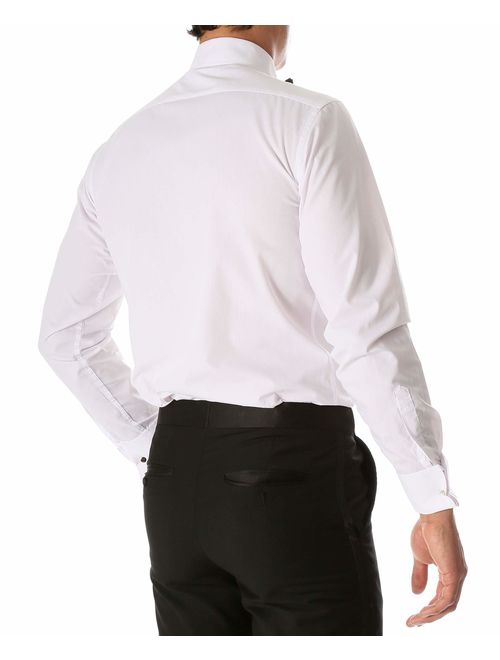 Ferrecci Men's Paris White Regular Fit Lay Down Collar Pleated Tuxedo Shirt with Bowtie