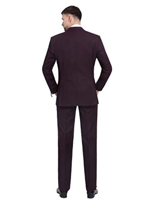 P&L Men's 2-Piece Classic Fit 2 Button Office Dress Suit Jacket Blazer & Pleated Pants Set