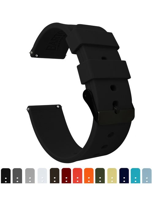 BARTON Watch Bands - Soft Silicone Quick Release Straps - Black Buckle - Choose Color & Width - 16mm, 18mm, 20mm, 22mm, 24mm - Silky Smooth Rubber Watch Bands