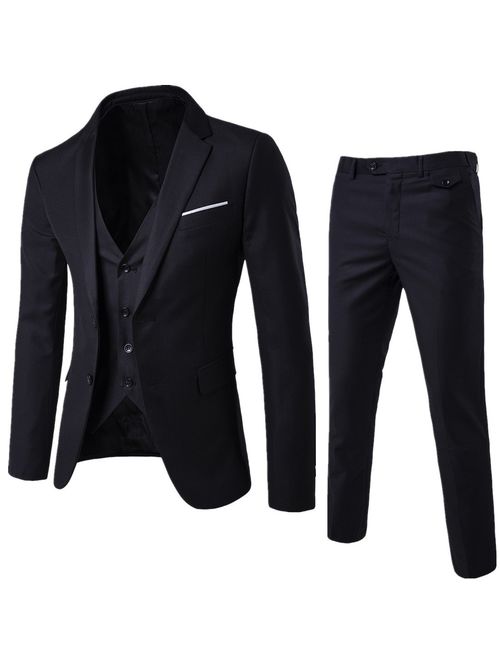 Yimanie Men'S Suit Slim Fit One/Two Button 3 Piece Suits Jacket Vest  Trousers