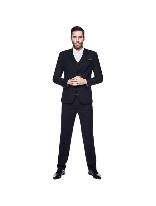 Black YIMANIE Mens Suit 3 Piece Single Breasted Jacket Two Button Slim Fit Blazer Tux Vest&Trousers Small 