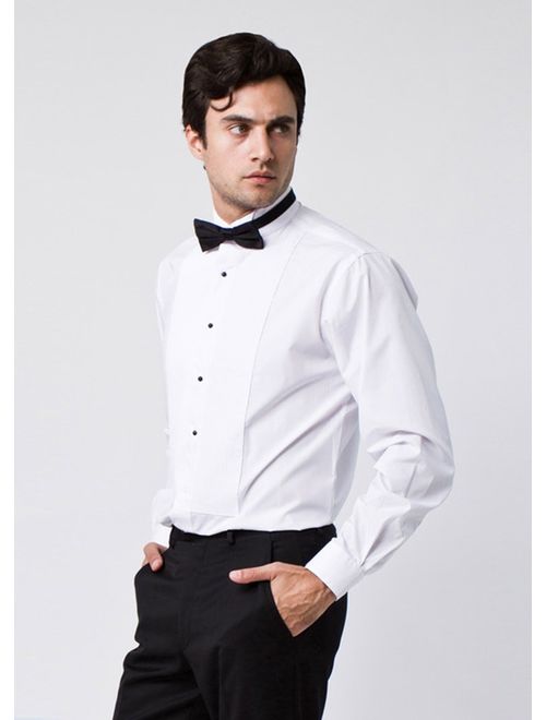 Marquis Men's White Slim Fit Tuxedo Dress Shirt with Black Bow Tie