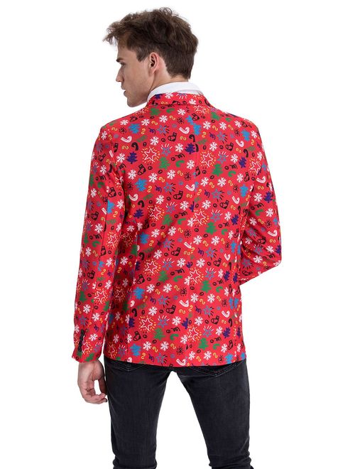 Christmas Suit for Men Party Blazer Jacket with Festival Print Regular Fit Xmas Costume Jacket Novelty Blazer