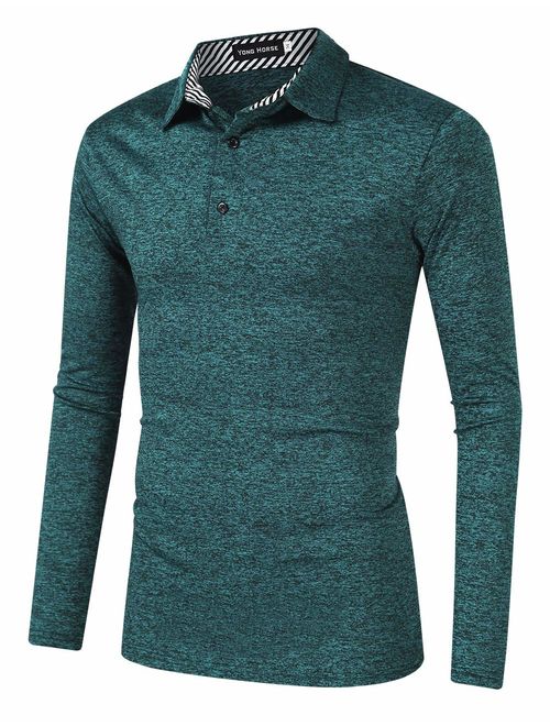 Yong Horse Men's Casual Dry Fit Golf Polo Shirts Athletic Long Sleeve T Shirt
