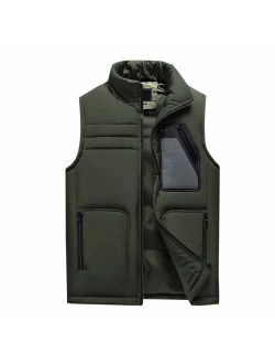 Allywit Padded Cotton Vest Mens Winter Hooded Solid Coat Sleeveless Jacket Thick Warm Plus Size