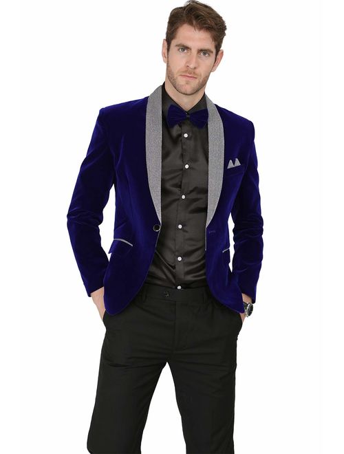 Coat Purple Velvet Men Suit Blazer Casual Standing Collar Jacket Tuxedo 