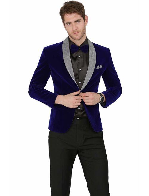 Mens Soft Velvet 1 Button Dinner Jacket Tuxedo Blazer Smart Casual Tailored Fit