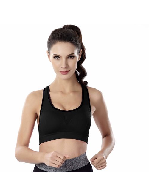 Women Racerback Sports Bras High Impact Workout Yoga Gym Activewear Fitness Bra
