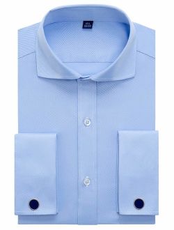 Alimens & Gentle Customize Products Spread Collar French Cuff Regular Fit Dress Shirts (Cufflink Included)