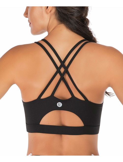 RUNNING GIRL Strappy Sports Bra for Women, Sexy Crisscross Back Medium Support Yoga Bra with Removable Cups