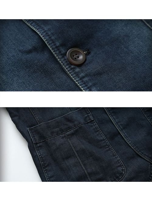 chouyatou Men's Classic Notched Collar 3 Button Tailoring Distressed Denim Blazer Jacket