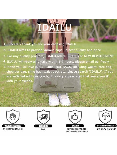 IDAILU Large Canvas Tote Bag Casual Daily Cross-body Hobo Handbags with Detachable Shoulder Strap