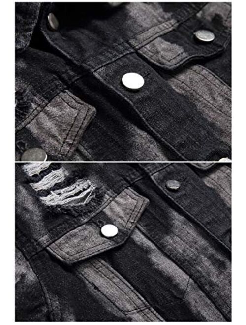 LZLER Jean Jacket for Men, Classic Ripped Slim Denim Jacket with Holes