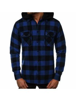 Men's Plaid Flannel Button Down Shirt Long Sleeve Slim Casual Tops Jacket with Removable Hood