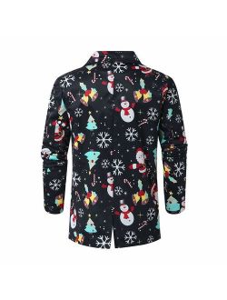 LUCAMORE Men's Suit Christmas Snowmen Candy Printed Blazer Casual Outwear Coat Slim Fit Sport Coat Separate Jacket