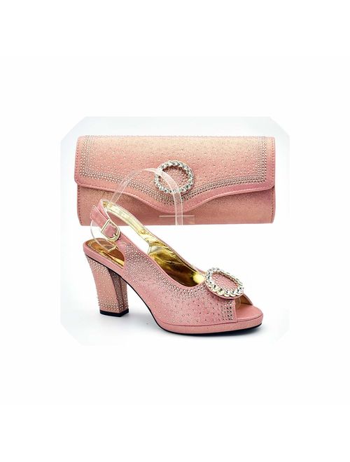 Italian Shoes with Matching Bags Set Decorated with Rhinestone African Shoes and Bag Set Women Shoes Summer 2019