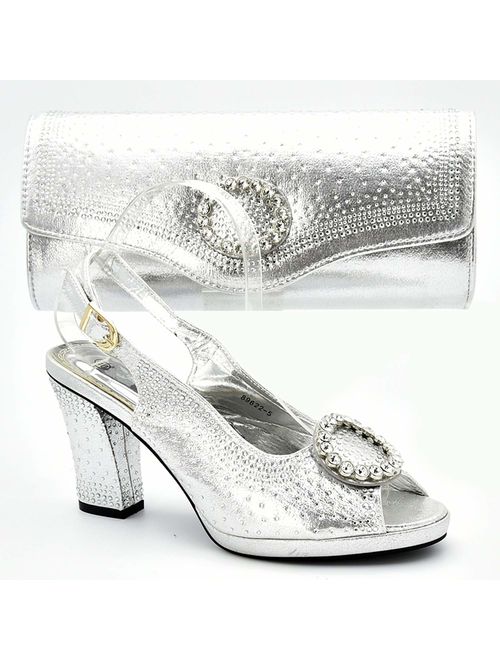 Italian Shoes with Matching Bags Set Decorated with Rhinestone African Shoes and Bag Set Women Shoes Summer 2019
