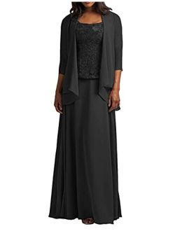 Cdress Chiffon Mother of The Bride Dresses with Jacket Long Evening Formal Gowns Plus Size Lace Prom Dress
