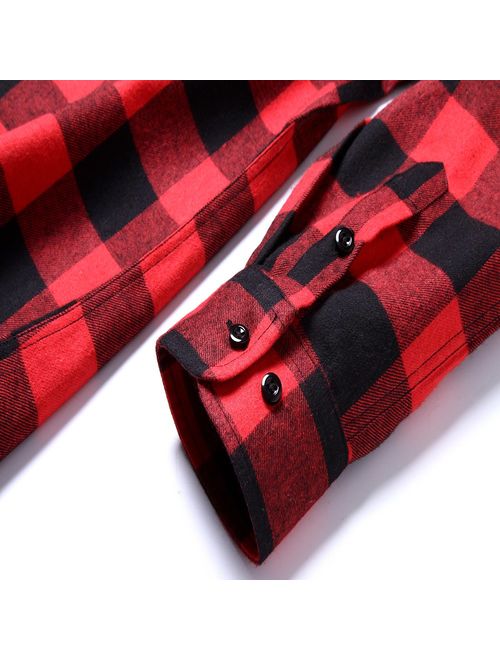 DOKKIA Men's Dress Buffalo Plaid Checkered Fitted Long Sleeve Flannel Shirts