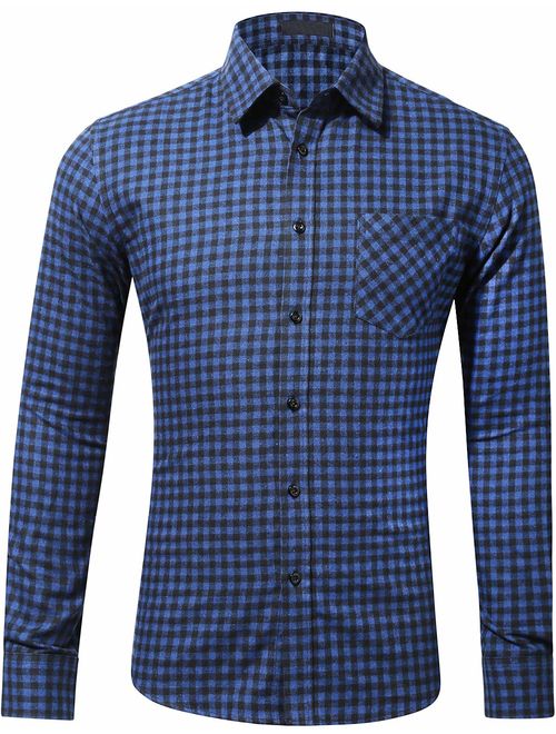 DOKKIA Men's Dress Buffalo Plaid Checkered Fitted Long Sleeve Flannel Shirts
