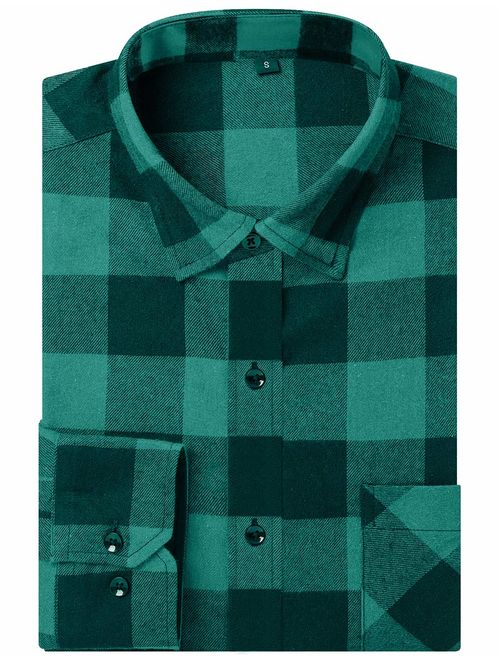 DOKKIA Mens Dress Buffalo Plaid Checkered Fitted Long Sleeve Flannel Shirts 