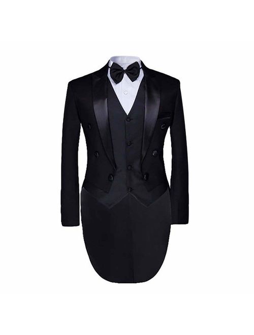 Cloudstyle Men's Tailcoat Formal Slim Fit 3-Piece Suit Dinner Jacket Swallow-Tailed Coat