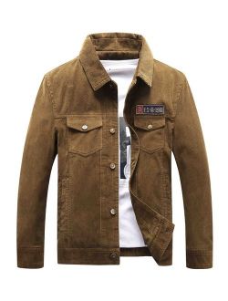CHARTOU Men's Vintage Button-Front Slim Fit Corduroy Denim Jacket