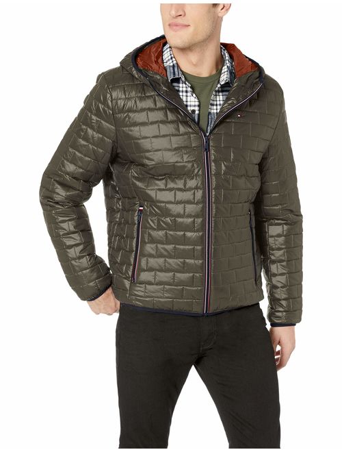 X-Large Tommy Hilfiger Mens Sweaterweight Ultra Loft Hooded Packable Puffer Jacket Carbon