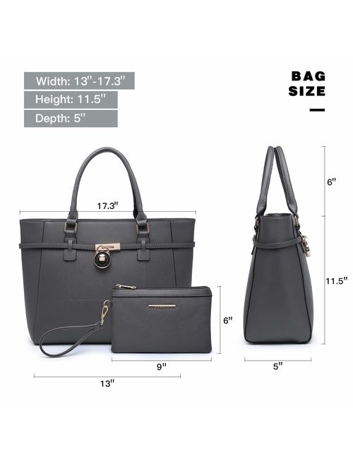 DASEIN Women's Large Fashion Tote Bag Elegant Top Belted Padlock Handbag Satchel Purse Shoulder Work Bag Wallet Set