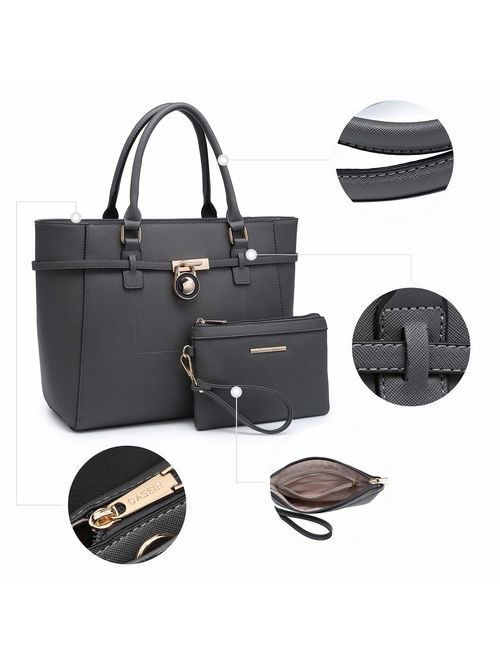 DASEIN Women's Large Fashion Tote Bag Elegant Top Belted Padlock Handbag Satchel Purse Shoulder Work Bag Wallet Set