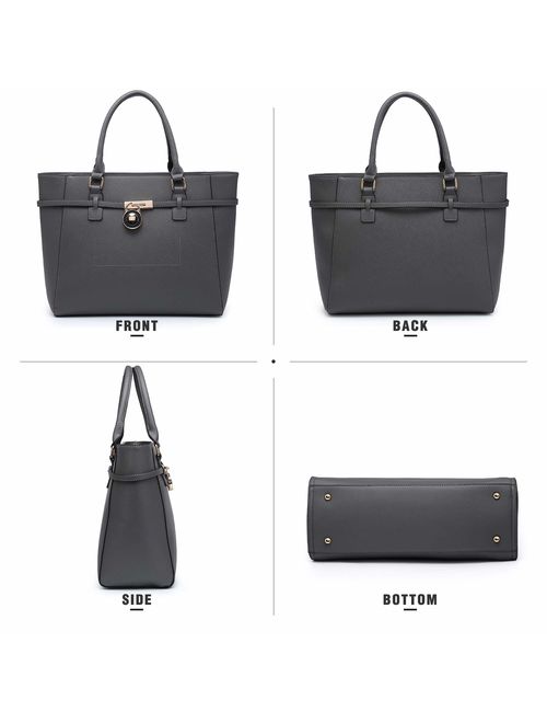 DASEIN Women's Large Fashion Tote Bag Elegant Top Belted Padlock Handbag Satchel Purse Shoulder Work Bag Wallet Set