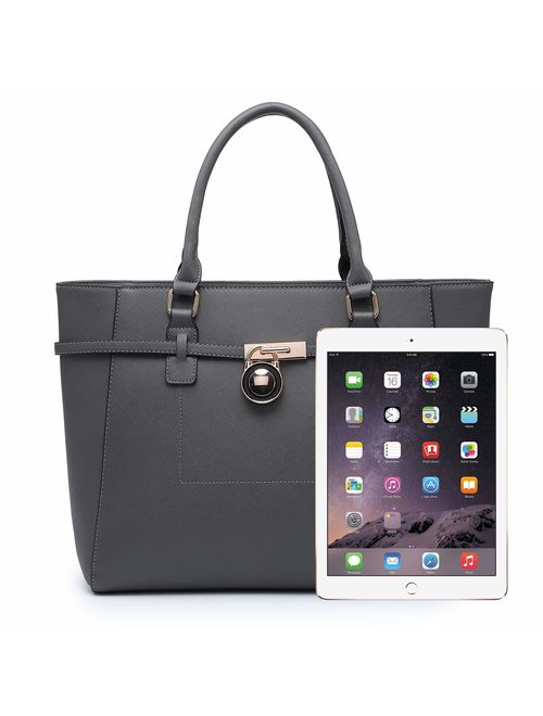DASEIN Women's Large Fashion Tote Bag Elegant Top Belted Padlock Handbag Satchel Purse Shoulder Work Bag Wallet Set
