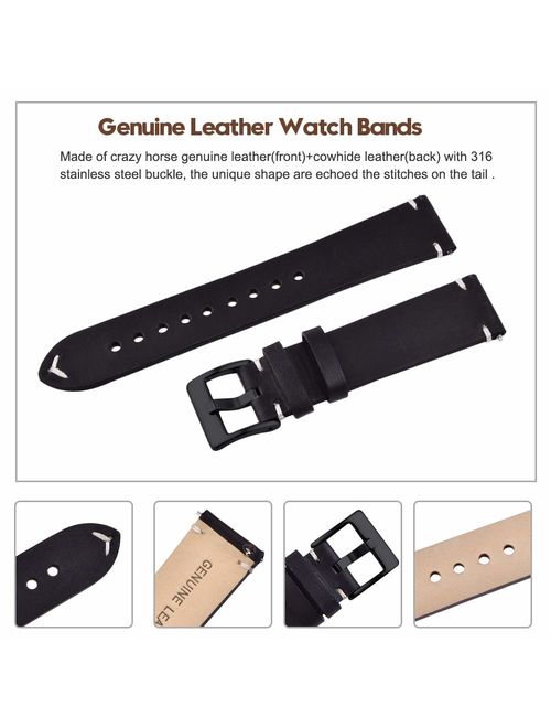 Ritche Quick Release Leather Watch Bands 18mm 20mm 22mm Genuine Leather Watch Strap for Men Women